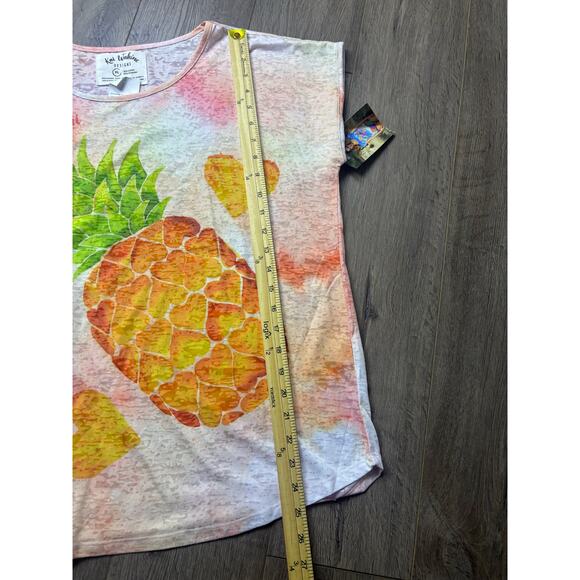 Kai Wahine XL Pineapple Tee NWT Hawaii Watercolor Print Vacation Tropical Top - Picture 2 of 6